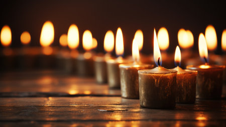 Candles burning on a wooden table, AIの素材