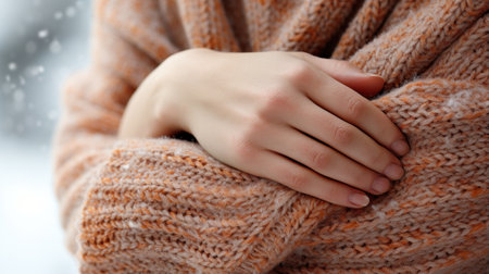 A woman in a sweater is holding her hands, AIの素材