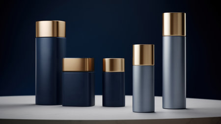 Five different types of perfume bottles on a table, AIの素材