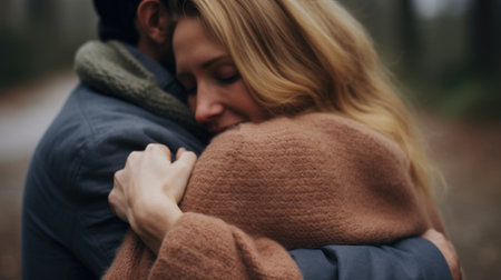 A man and woman embrace in the woods, AIの素材