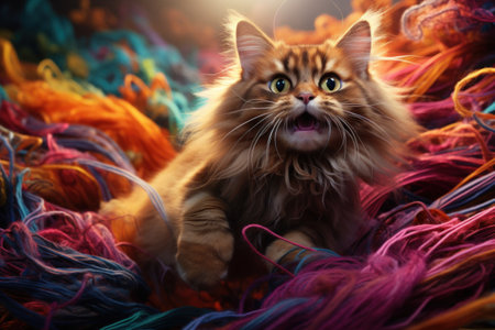 A cat is sitting in a pile of yarn, AIの素材
