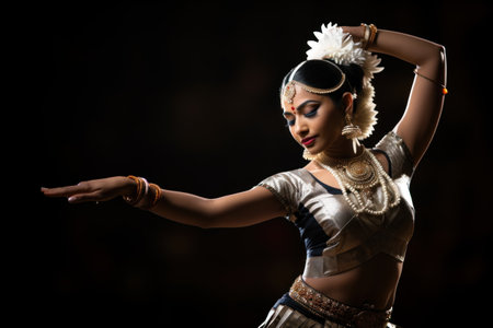 A woman in an indian costume dancing, AIの素材