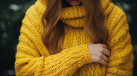 A woman in a yellow sweater, AIの素材