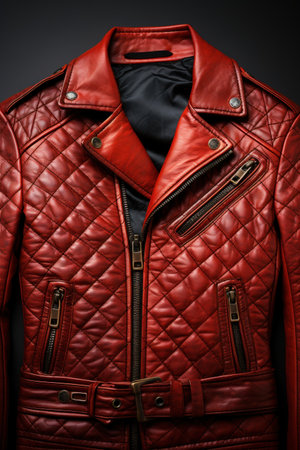 Red leather jacket with zipper on the front, AIの素材