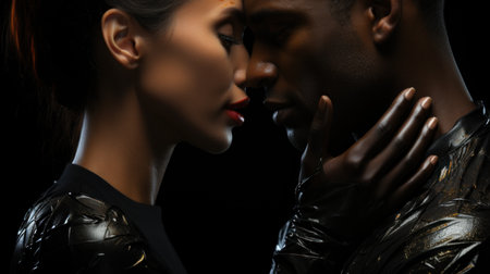 A man and woman in leather clothes kissing, AIの素材