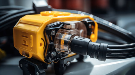 A close up of a yellow and black electrical cord, AIの素材