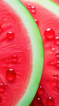 A close up of a slice of watermelon with drops, AIの素材
