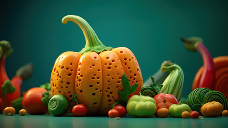 A pumpkin is surrounded by vegetables, AIの素材