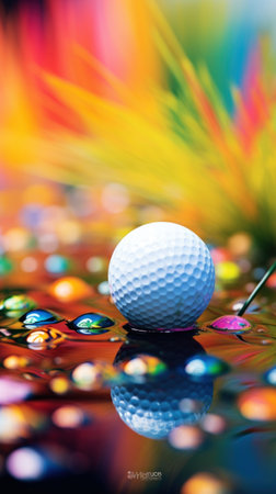A golf ball sitting on a colorful surface, AIの素材