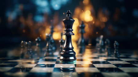 A chess piece on a board with the king in front, AIの素材