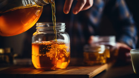 A person pours honey into a jar, AIの素材