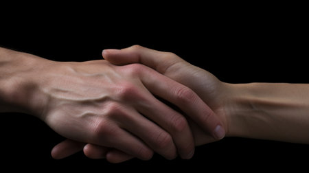 Two people shaking hands on a black background, AIの素材