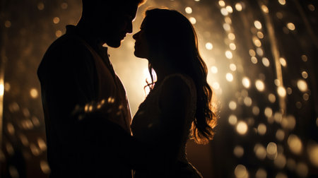 A couple in silhouette against the light, AIの素材