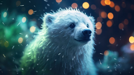 A polar bear is standing in front of a blurry background, AIの素材