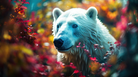 A white polar bear in the middle of a field, AIの素材