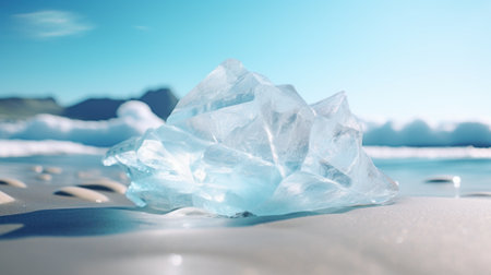 A large piece of ice on the beach, AIの素材