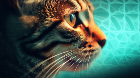 A cat is looking into the distance with a blue background, AIの素材