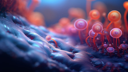 A group of red and blue cells, AIの素材