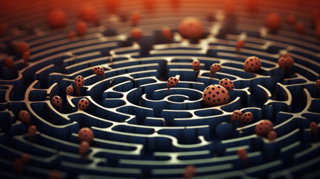 A maze with many small balls in it, AIの素材