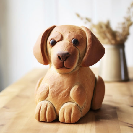 A dog shaped loaf of bread sitting on a table, AIの素材