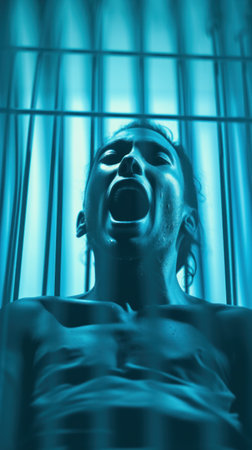 A man is screaming in a cage, AIの素材