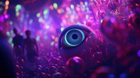 A man is standing in front of a purple and pink background, AIの素材