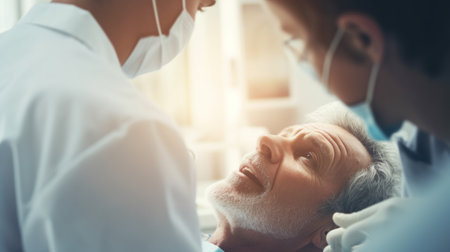 A man is getting his teeth checked by a dentist, AIの素材