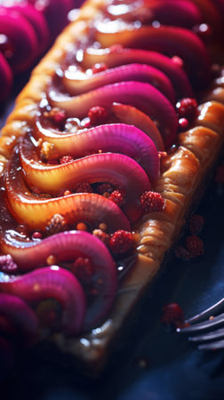 A pastry with red onions and raspberries, AIの素材