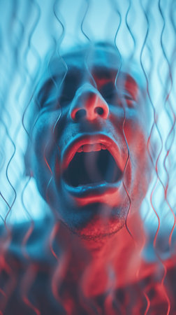 A man with his mouth open and red light, AIの素材