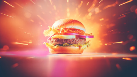 A hamburger with a bright light behind it, AIの素材