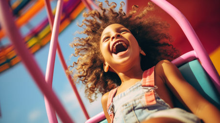 A young girl is laughing while riding a swing, AIの素材