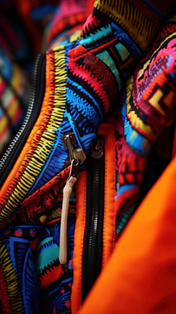 A colorful jacket with zippers and buttons, AIの素材