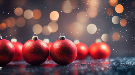 Red christmas balls on a dark background, AIの素材