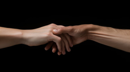 Two people holding hands over a black background, AIの素材