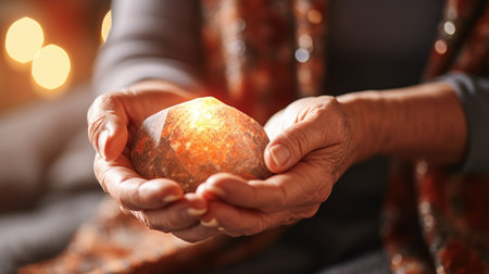 A woman holding a stone in her hands, AIの素材