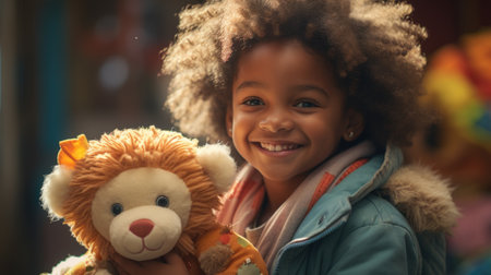 A young girl holding a stuffed animal, AIの素材