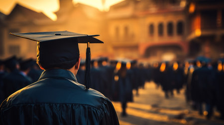 A graduate is standing in front of a crowd, AIの素材