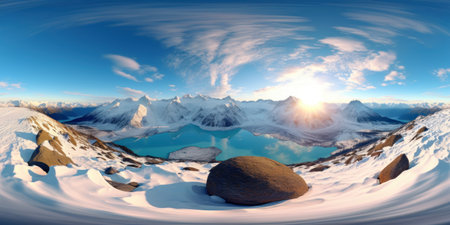 360 panorama of the mountains and lake, AIの素材