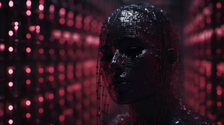 A woman with red lights on her face, AIの素材