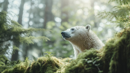 A polar bear in the forest, AIの素材
