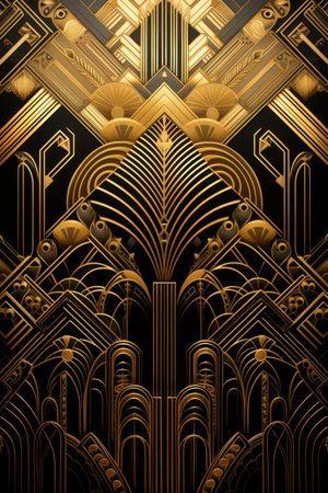 Art deco style art nouveau wallpaper with gold and black elements, AIの素材