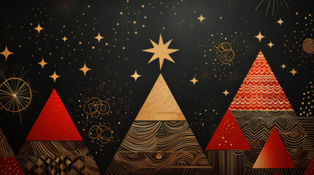 A christmas background with red and gold trees, AIの素材