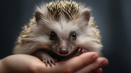 A small hedgehog is sitting in someones hand, AIの素材