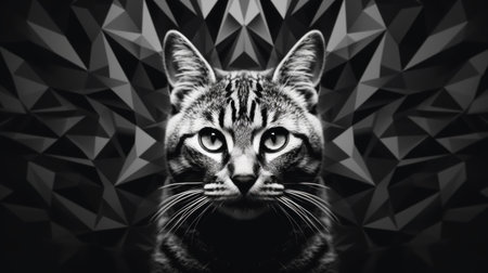 Black and white cat on a black background, AIの素材