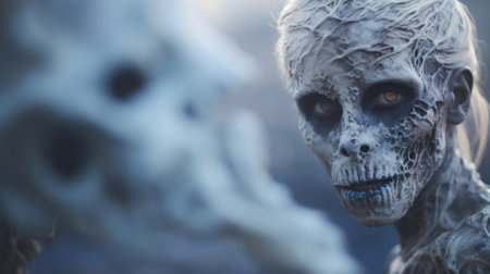A close up of a skeleton with blue eyes, AIの素材