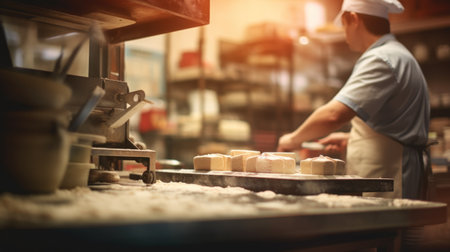 A chef working in a kitchen with food on the counter, AIの素材