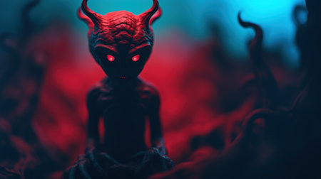 A demon is standing in the middle of a dark background, AIの素材