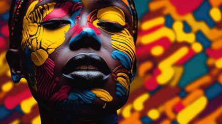 A woman with colorful paint on her face, AIの素材
