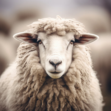 A close up of a sheep with its head turned to the side, AIの素材