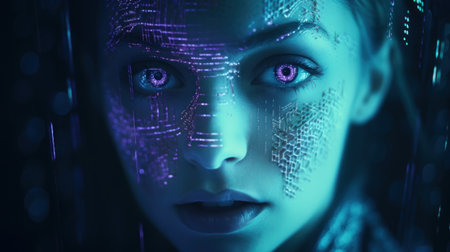 A woman with a futuristic face and eyes, AIの素材
